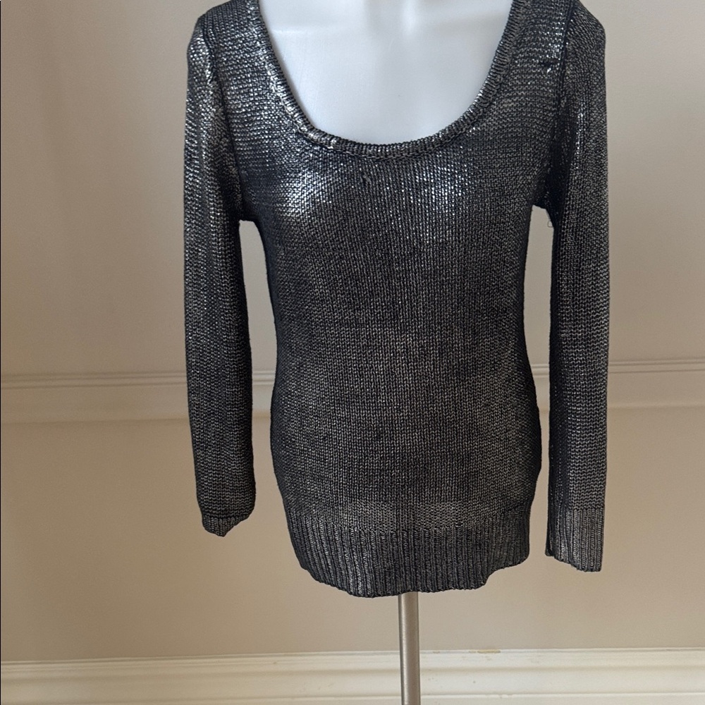 Hendi Metallic Scoop Neck Long-Sleeve Sweater - Black & Silver